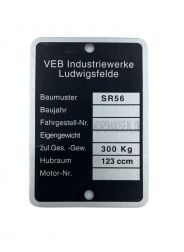 Typenschild IWL Wiesel SR56 ohne Prägung (Aluminium) Plakette